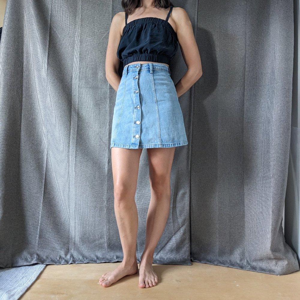 Denim Button A Line Skirt